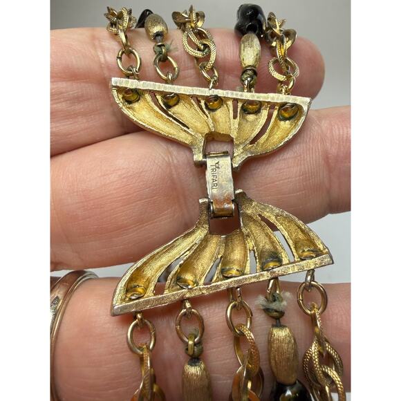 Rare HTF Vintage Crown Trifari 5-Strand Black Confetti Art Glass Beaded Necklace - Picture 9 of 10